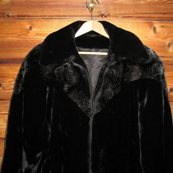 Vintage Black Luxe Faux Fur Jacket Coat - Picture 3 of 6